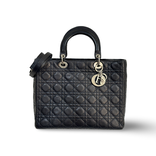 Dior Cannage Lambskin Large Lady Bag - Black
