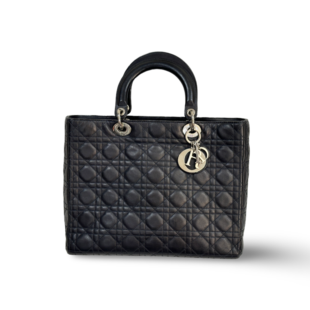 Dior Cannage Lambskin Large Lady Bag - Black