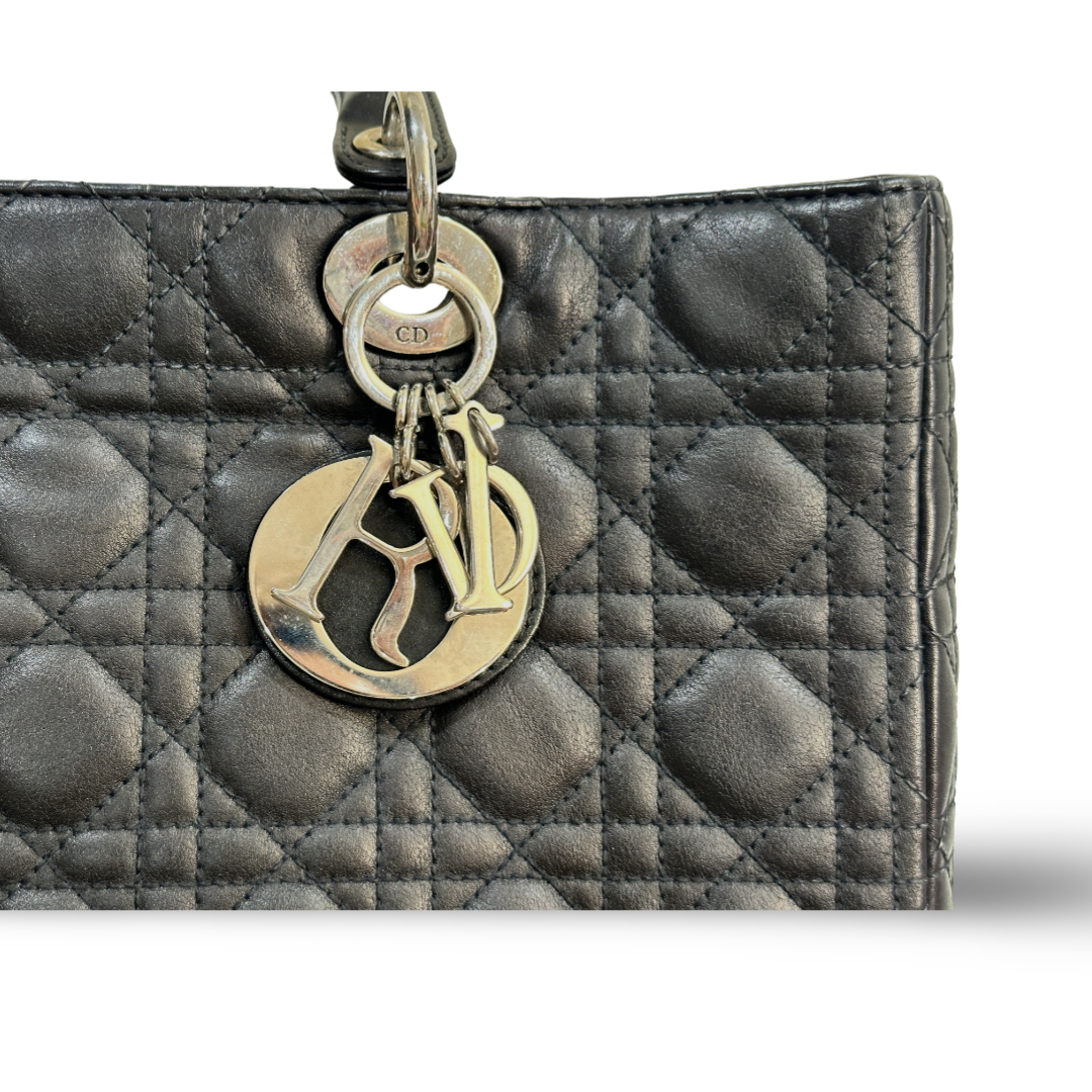 Dior Cannage Lambskin Large Lady Bag - Black