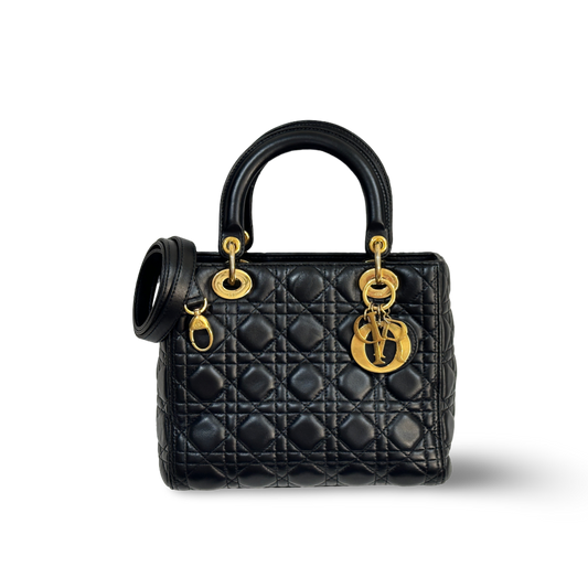 Dior Cannage Lambskin Medium Lady Bag Black