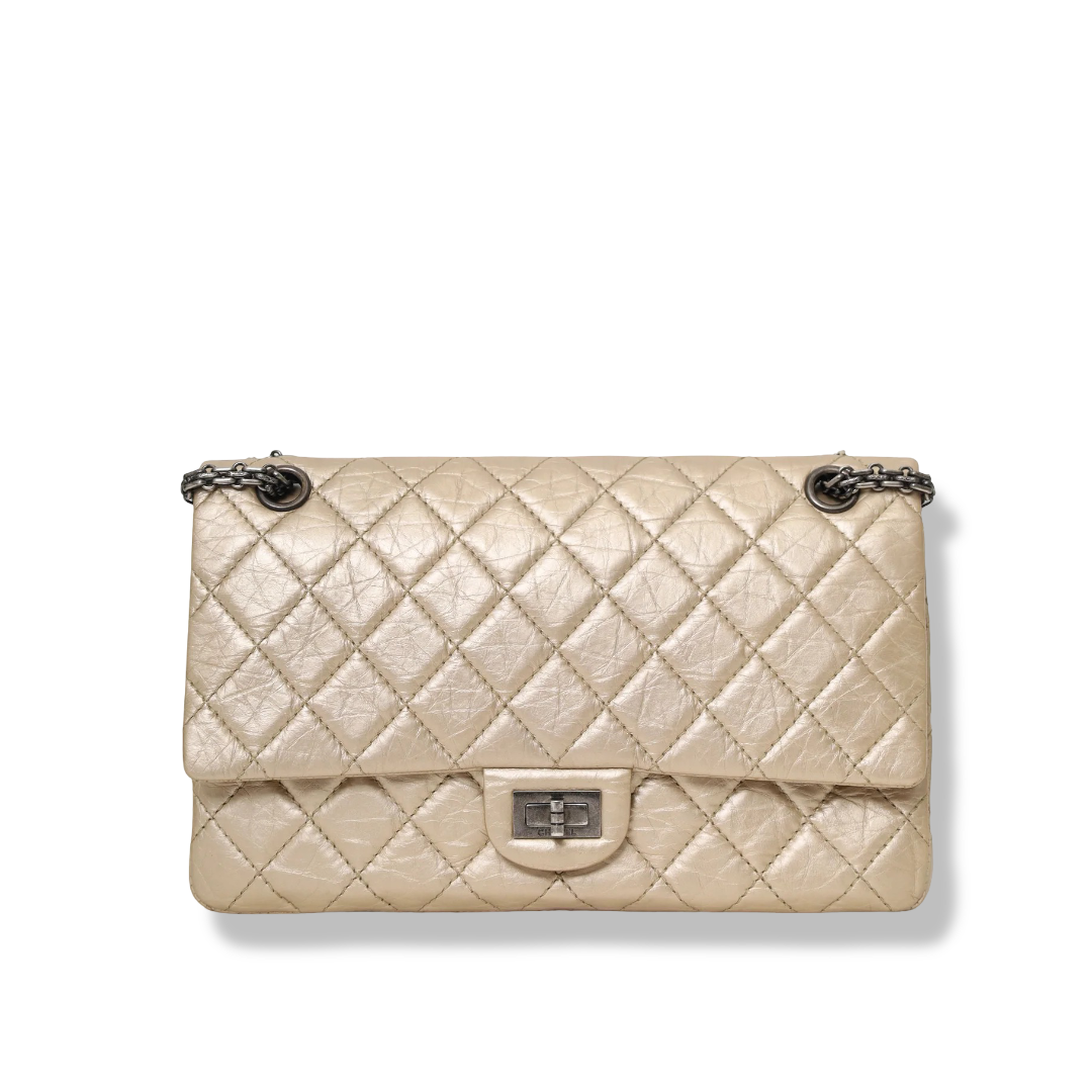 Chanel Quilted Aged Calfskin Metallic 2.55 Flap Bag - Dark SHW /Gold