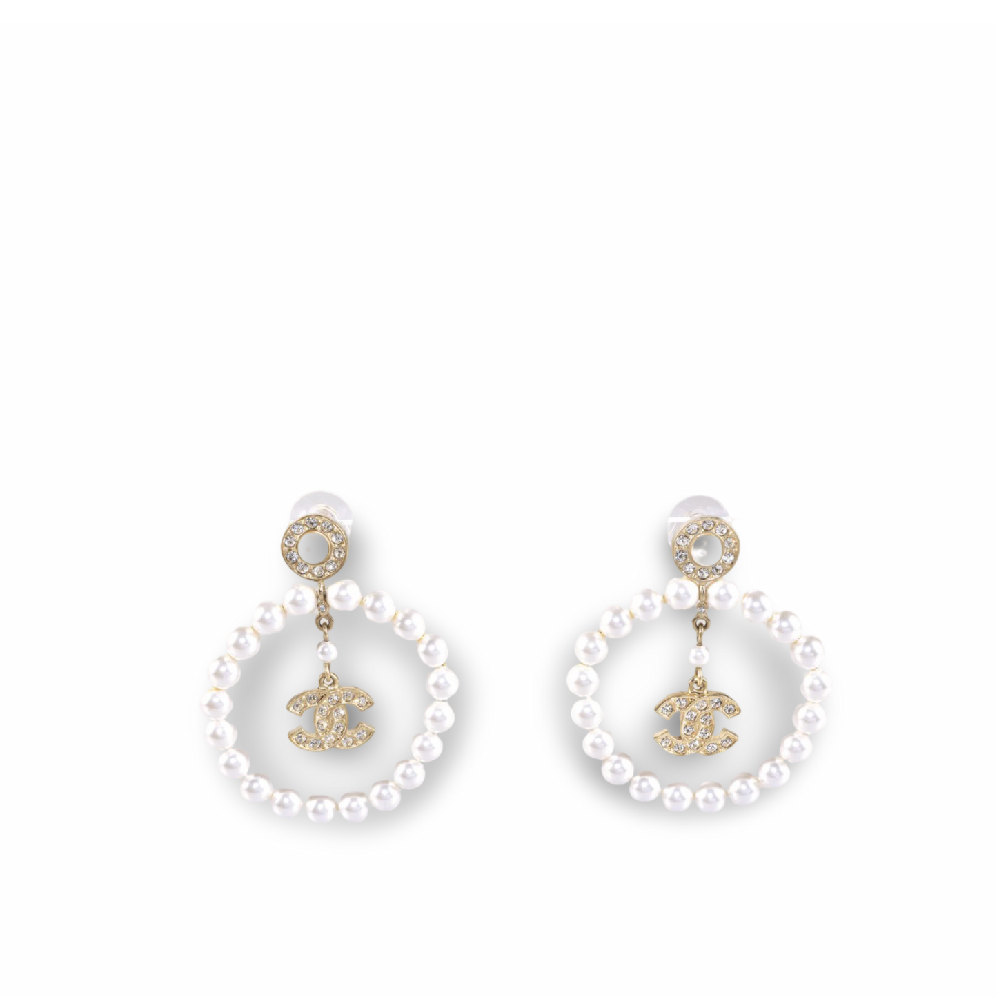 Chanel 20B Crystal Pearl Large Hoop Earrings - GHW
