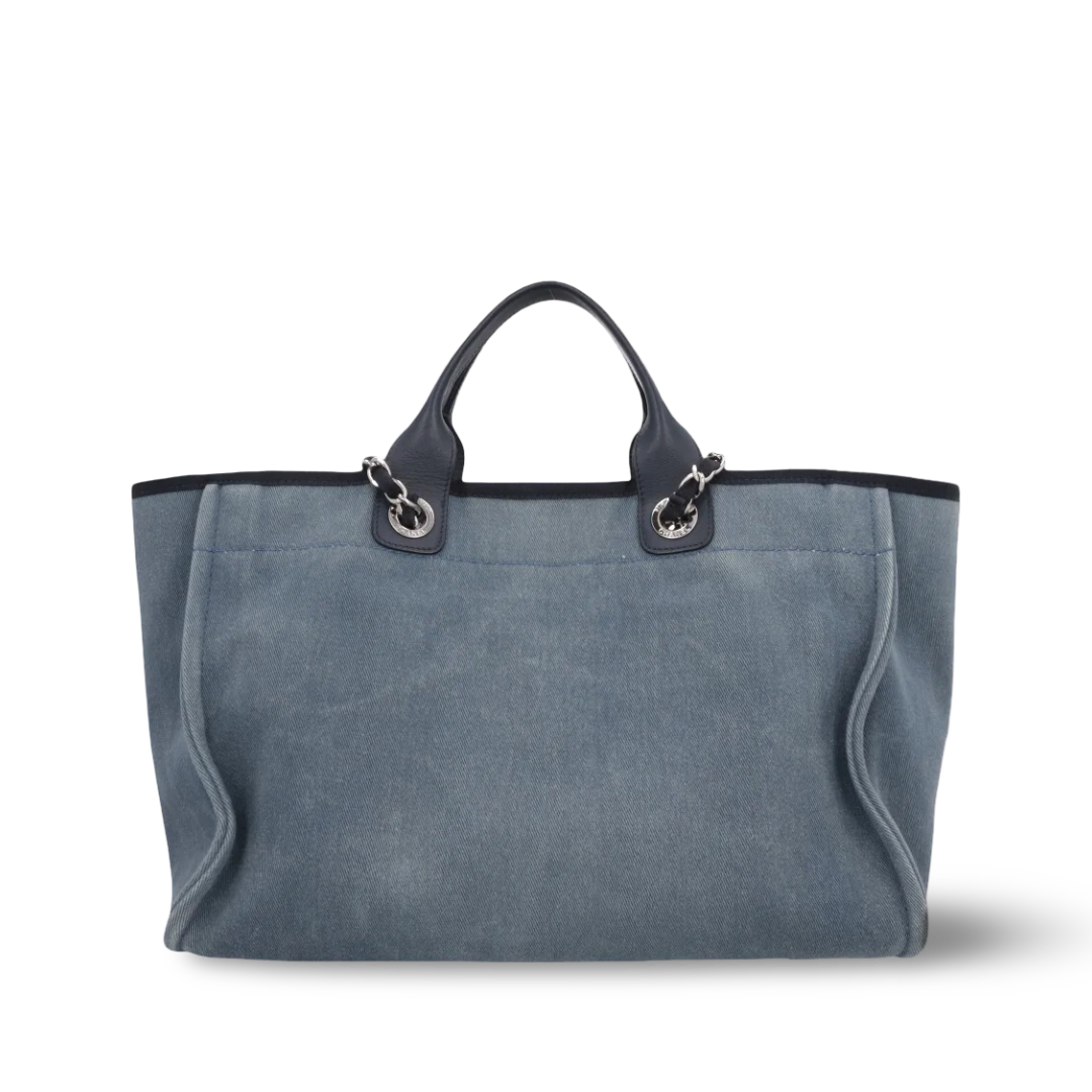 Chanel Quilted Denim Large Deauville Tote - SHW/ Blue