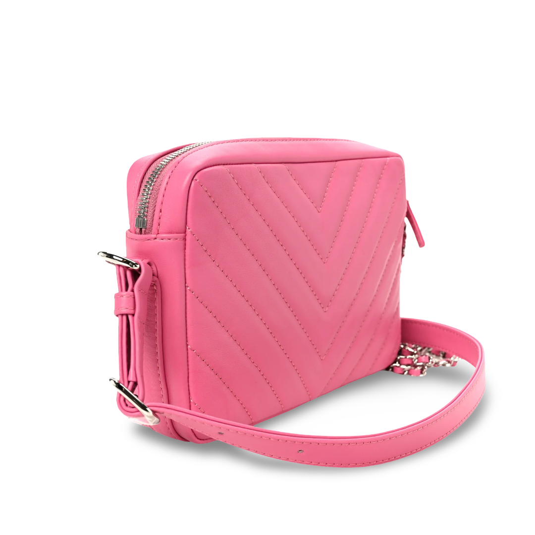 Chanel Quilted Lambskin Chevron Small Promenade Camera Case- SHW/ Pink