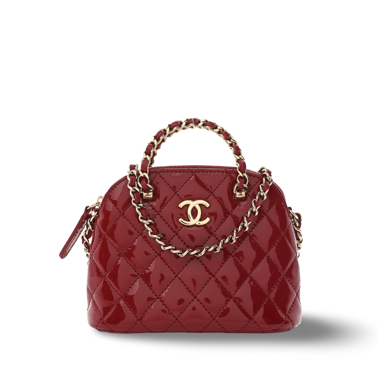 Chanel Quilted Patent Shiny Coco Clutch With Chain- GHW/ Red