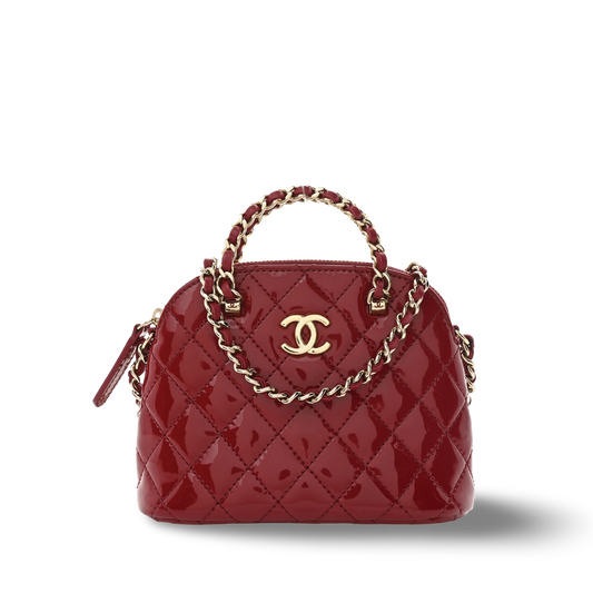 Chanel Quilted Patent Shiny Coco Clutch With Chain- GHW/ Red