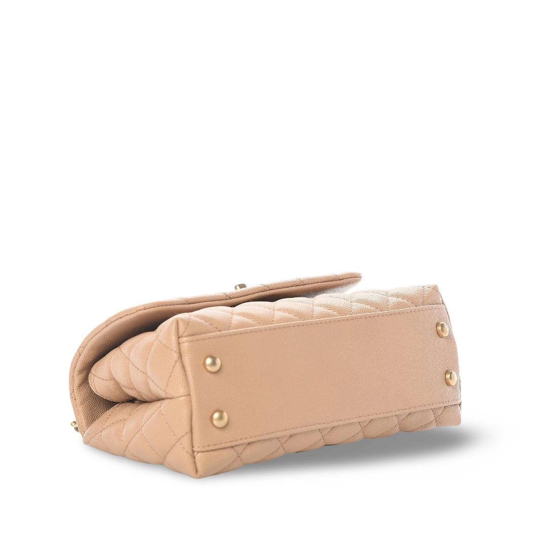 Chanel Quilted Caviar Small Cocohandle Bag- GHW/ Beige