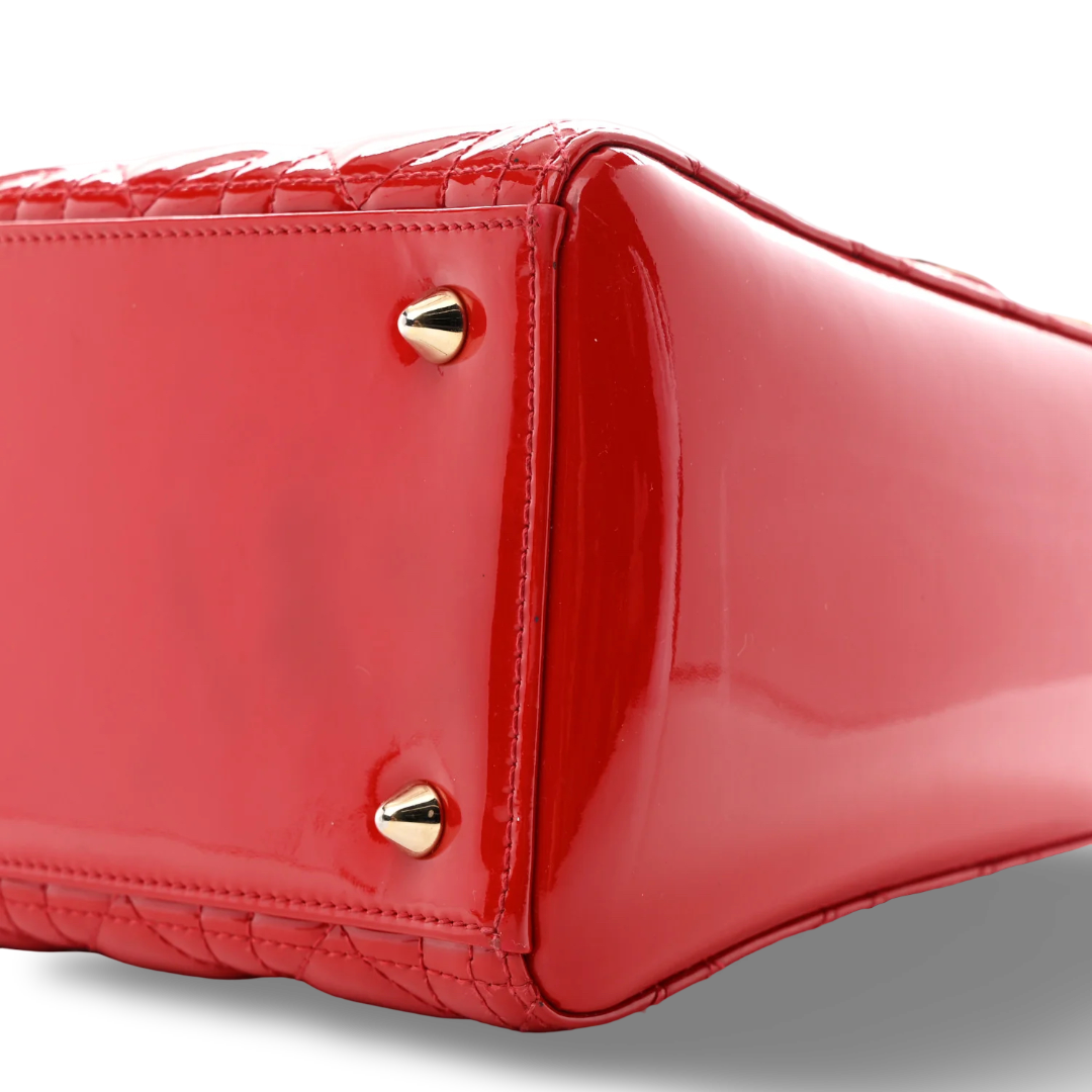 Dior Cannage Patent Medium Lady Bag - GHW / Red