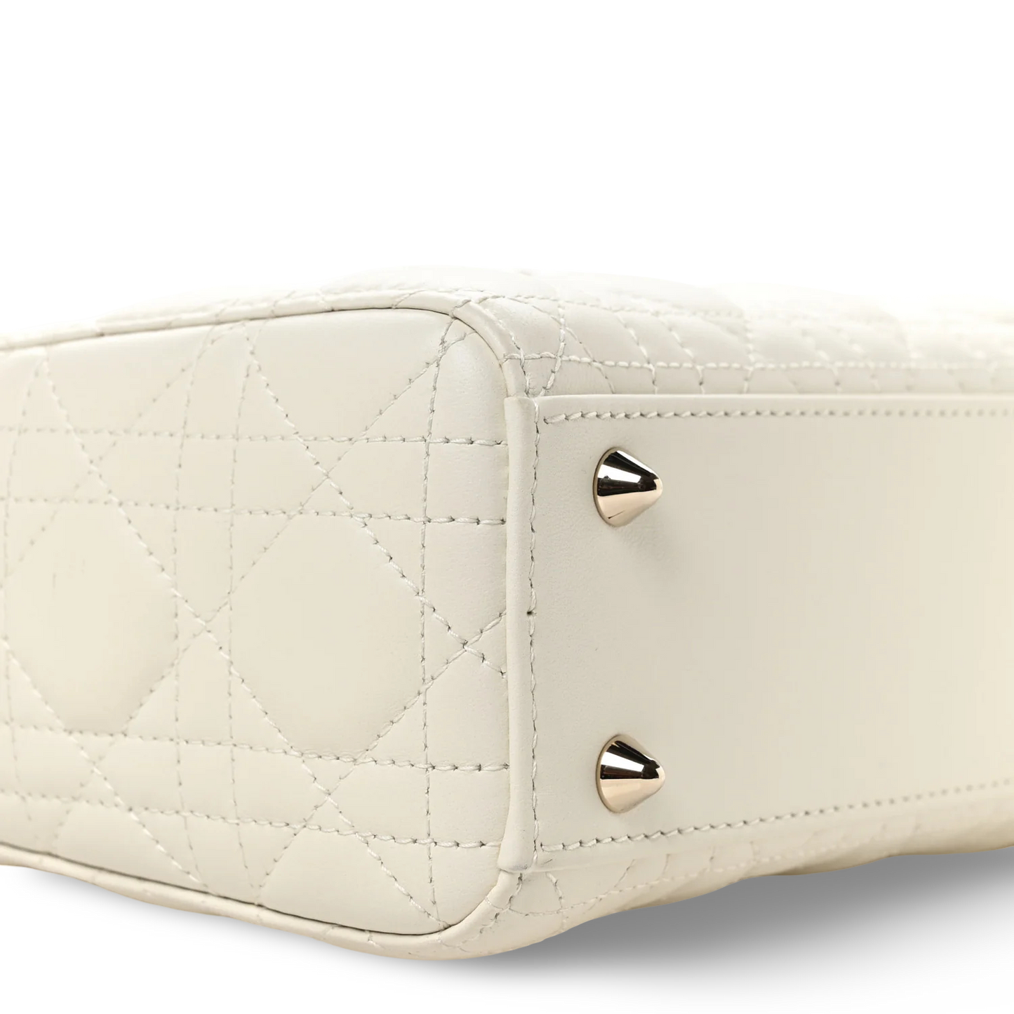 Dior Cannage Calfskin Small Lady With ABC Charms Bag - GHW/ White
