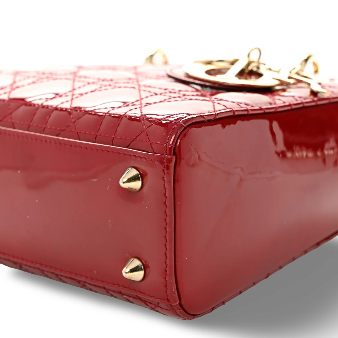 Dior Cannage Patent Small Lady Bag - GHW / Red