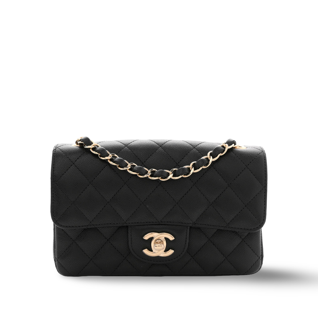 Chanel Quilted Caviar Mini Rectangular Single Flap Bag - GHW / Black