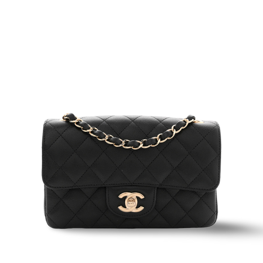 Chanel Quilted Caviar Mini Rectangular Single Flap Bag - GHW / Black