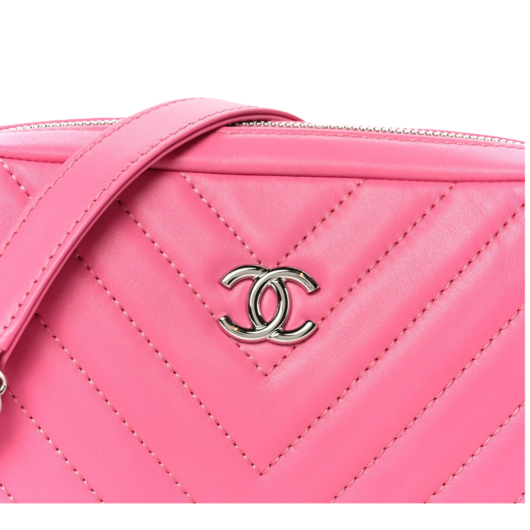 Chanel Quilted Lambskin Chevron Small Promenade Camera Case- SHW/ Pink