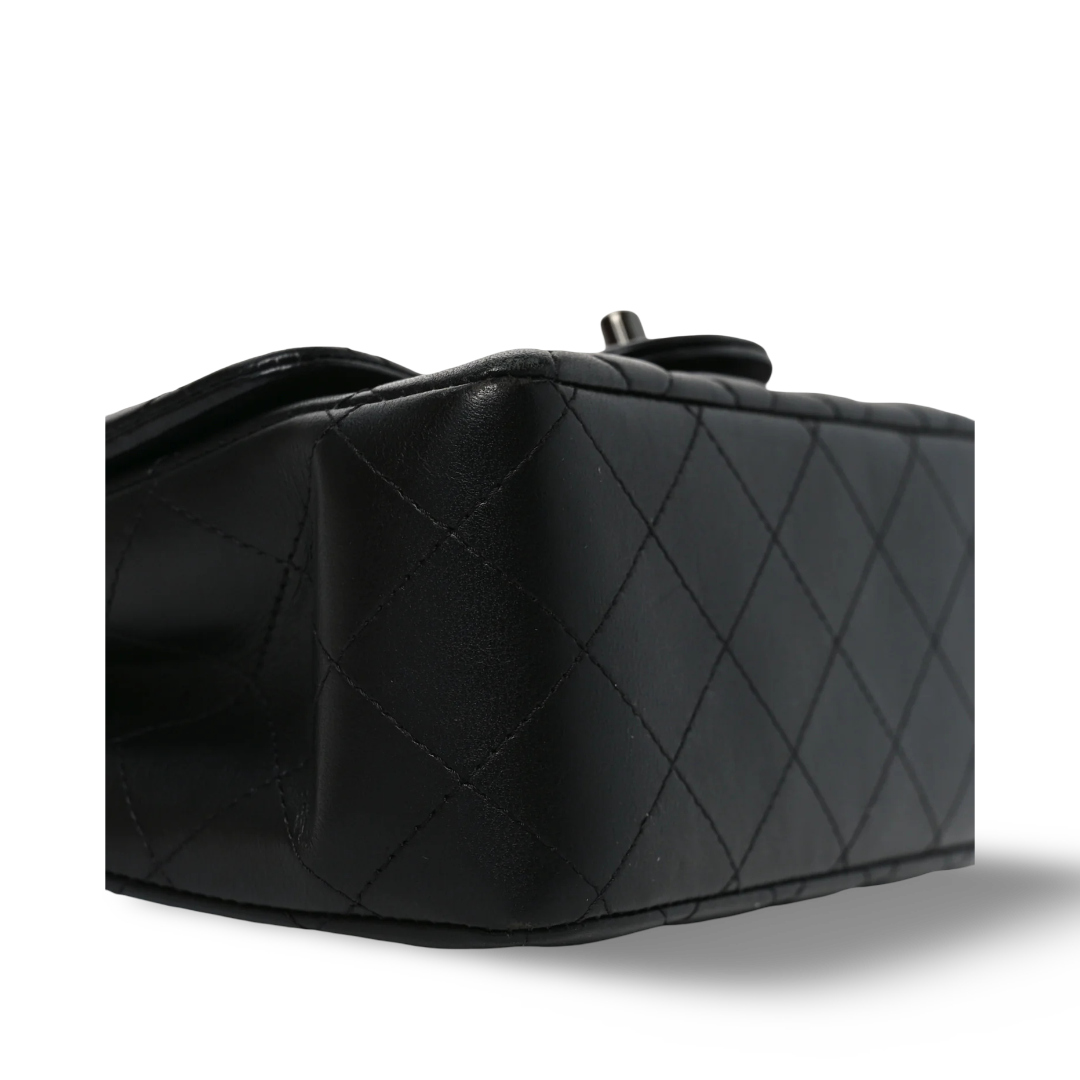 Chanel Quilted Lambskin So Black Mini Square Single Flap - BHW / Black