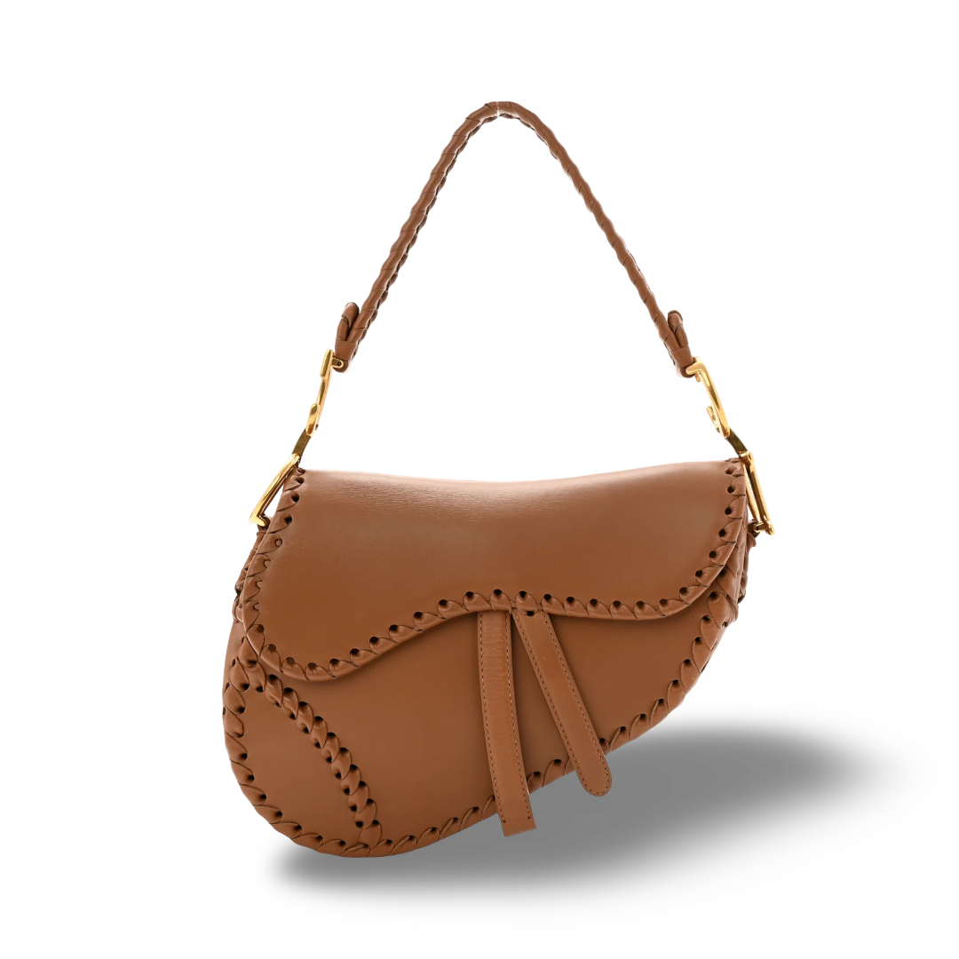 Dior Calfskin Whipstitch Saddle Bag - GHW/ Brown