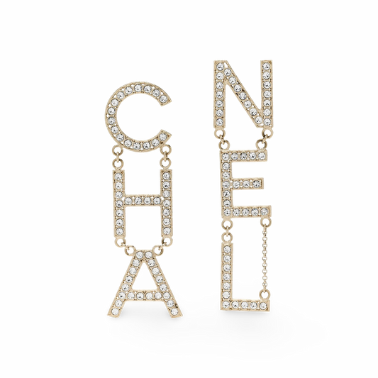 Chanel Crystal Cha-Nel Logo Drop Earrings Gold - GHW
