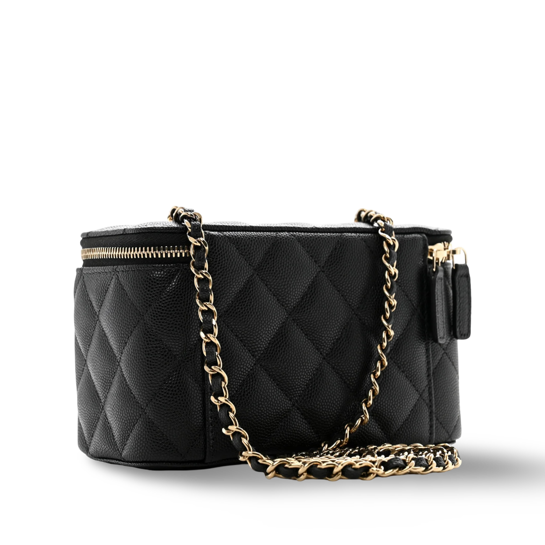 Chanel Quilted Caviar Small Vanity Case - GHW/ Black