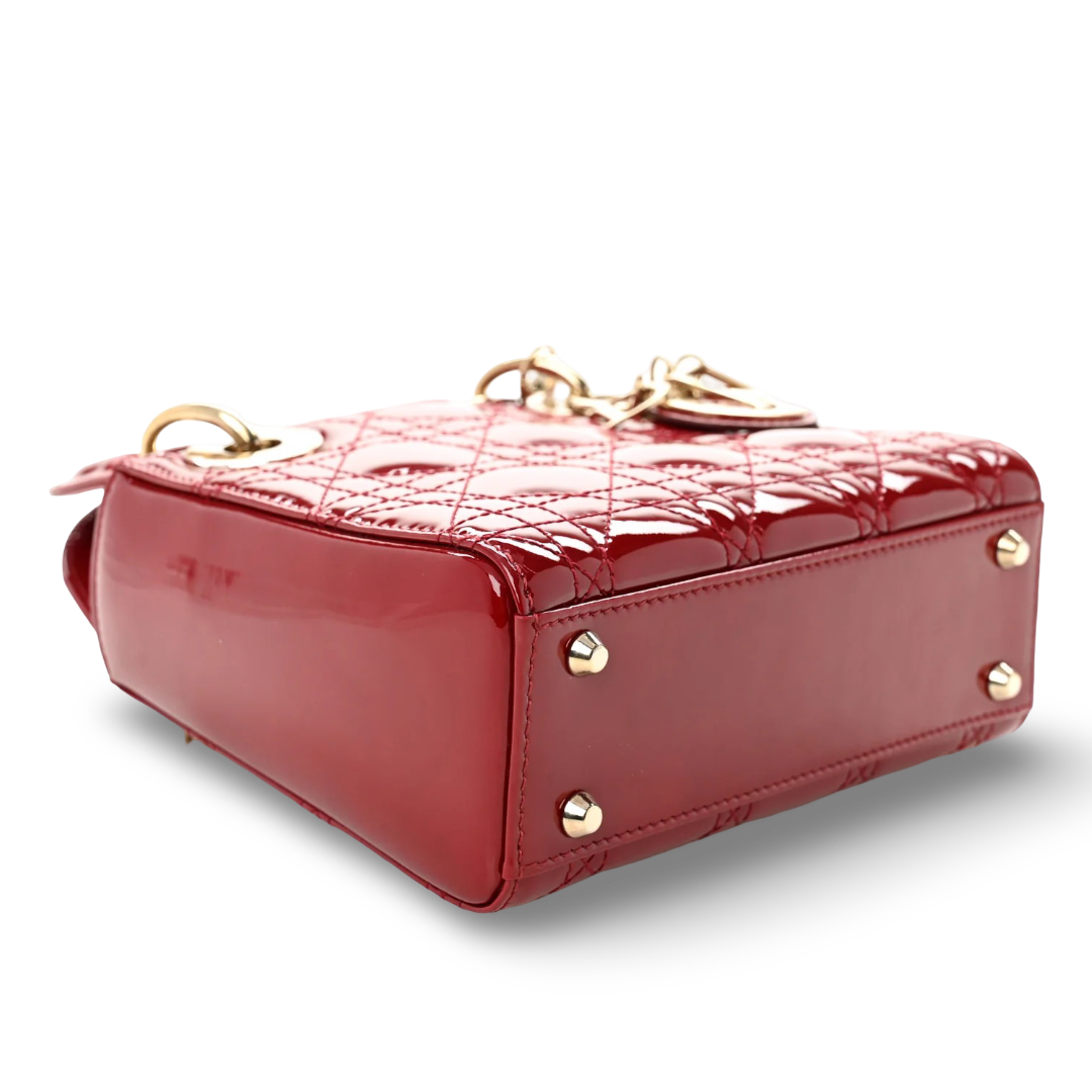 Dior Cannage Patent Mini Lady Bag - GHW / Red