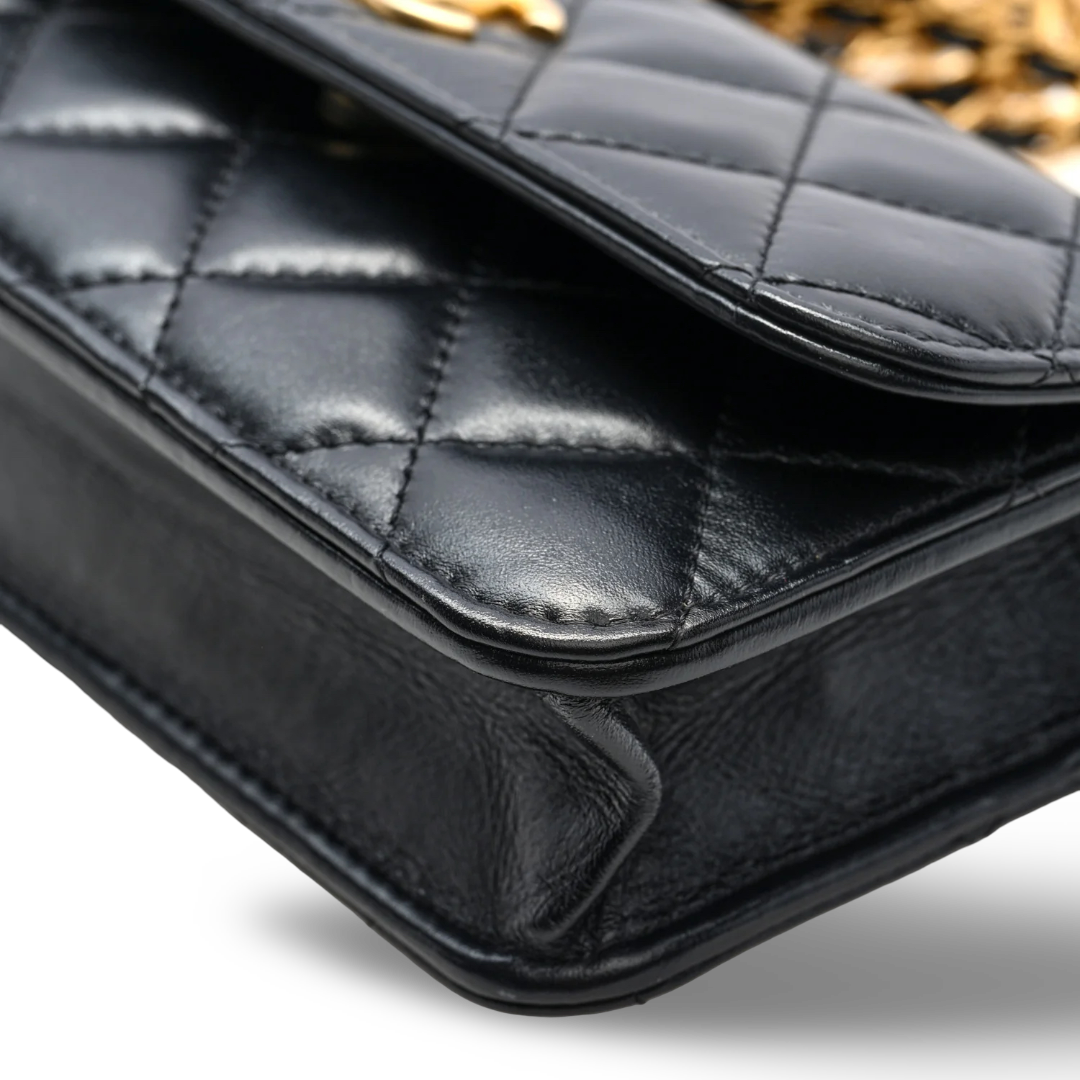 Chanel Quilted Calfskin Top Handle Flap Phone Holder With Chain - GHW/ Black