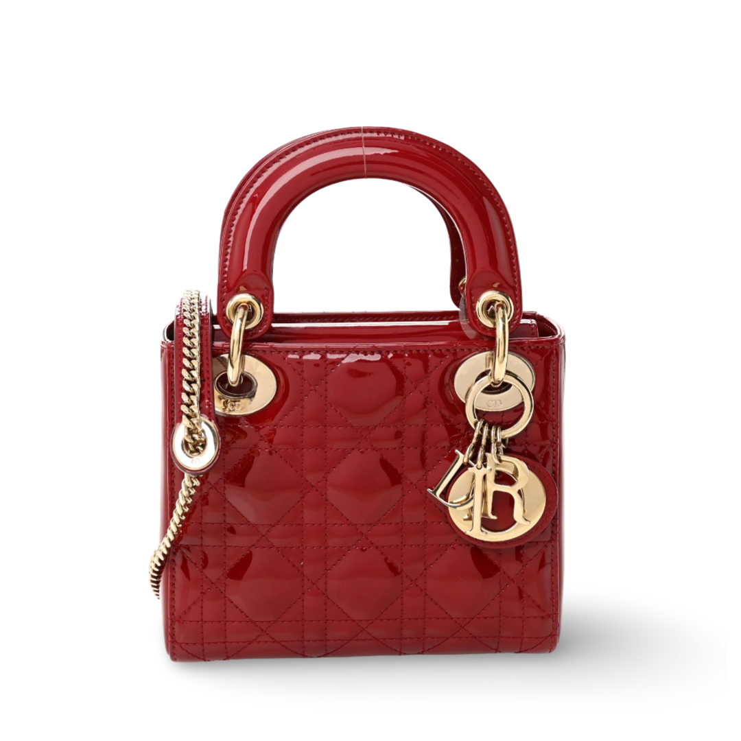 Dior Cannage Patent Mini Lady Bag - GHW / Red