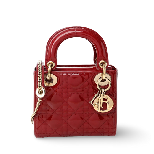 Dior Cannage Patent Mini Lady Bag - GHW / Red