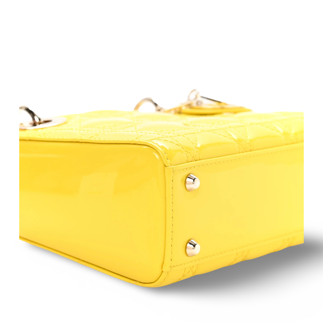 Dior Cannage Patent Mini Lady Bag - GHW / Yellow