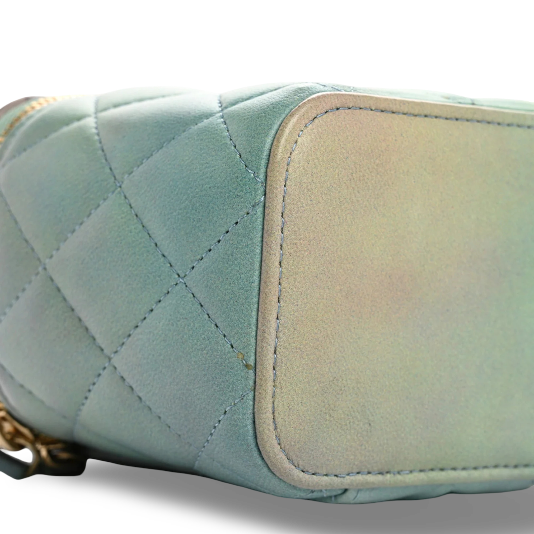 Chanel Quilted Lambskin Mini Ombre Tophandle Vanity Case - GHW/ Blue /Green