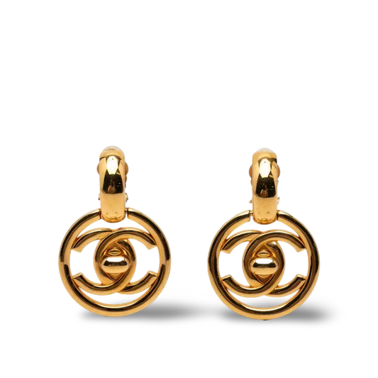 Chanel Vintage Encircled CC Logo Turnlock Earrings - Gold