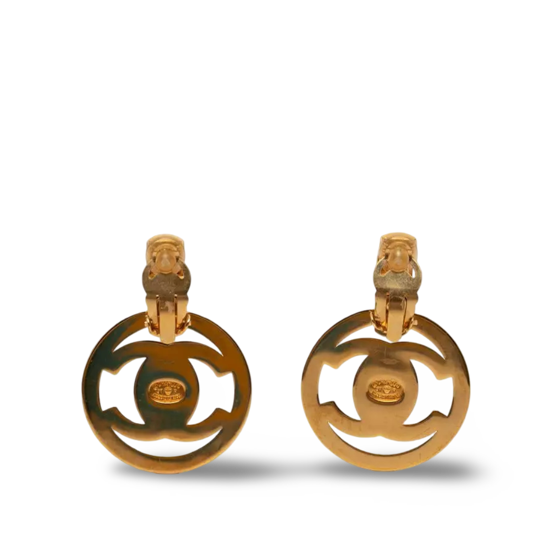 Chanel Vintage Encircled CC Logo Turnlock Earrings - Gold