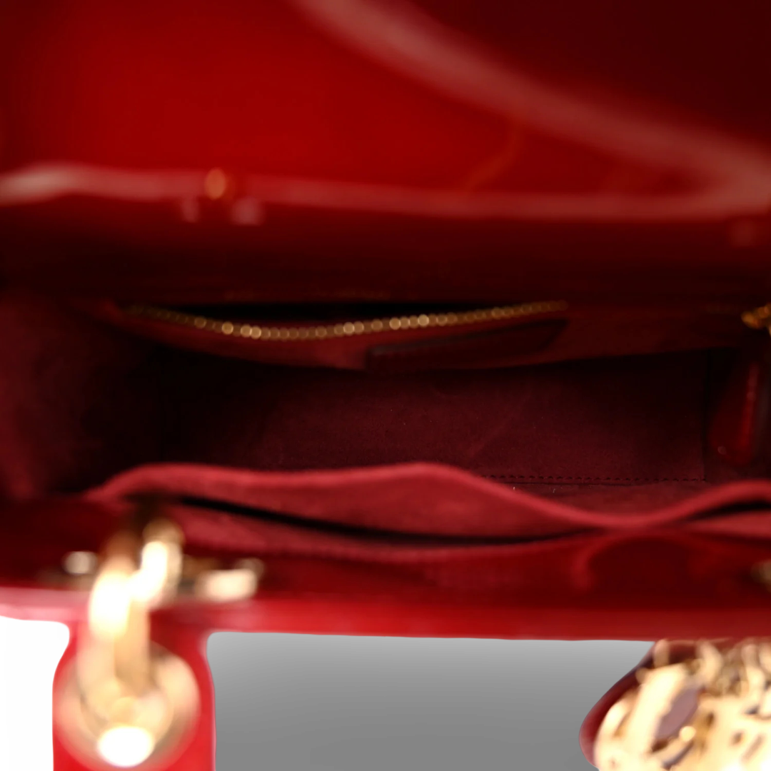 Dior Cannage Patent Small Lady Bag - GHW / Red
