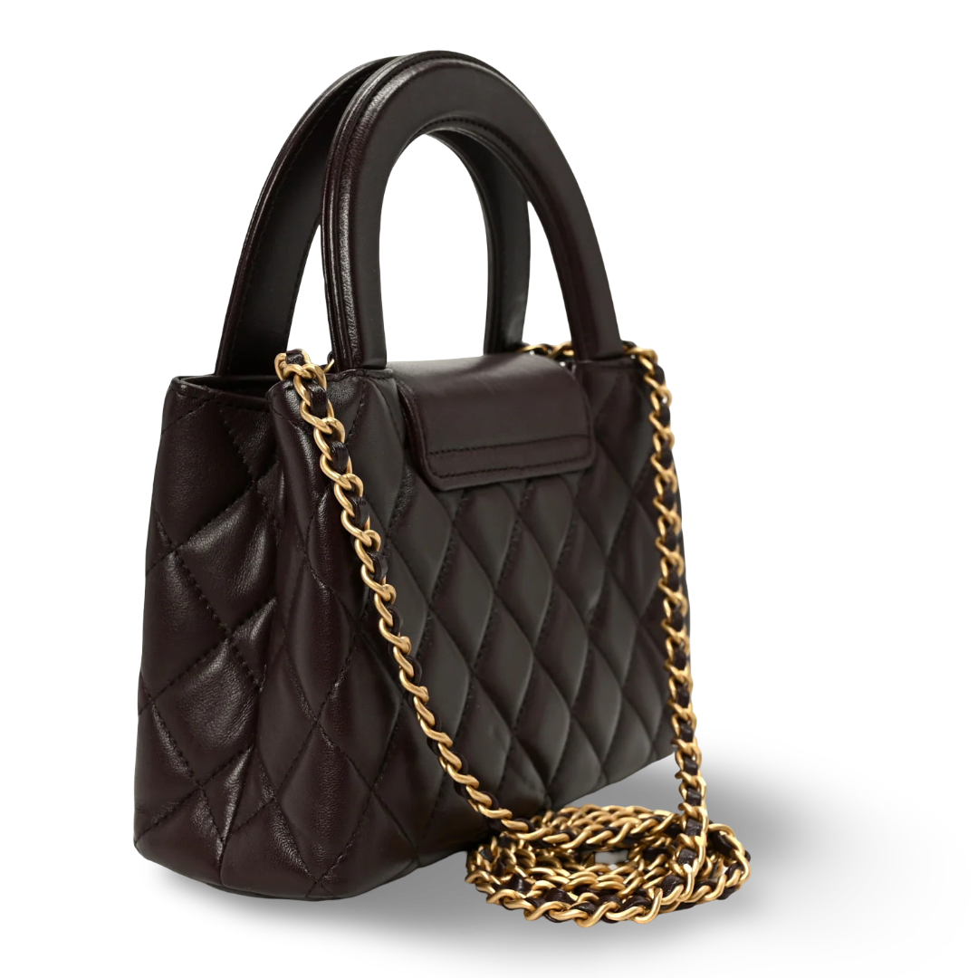 Chanel Quilted Shinny Lambskin Small Kelly Bag - GHW / Dark Brown