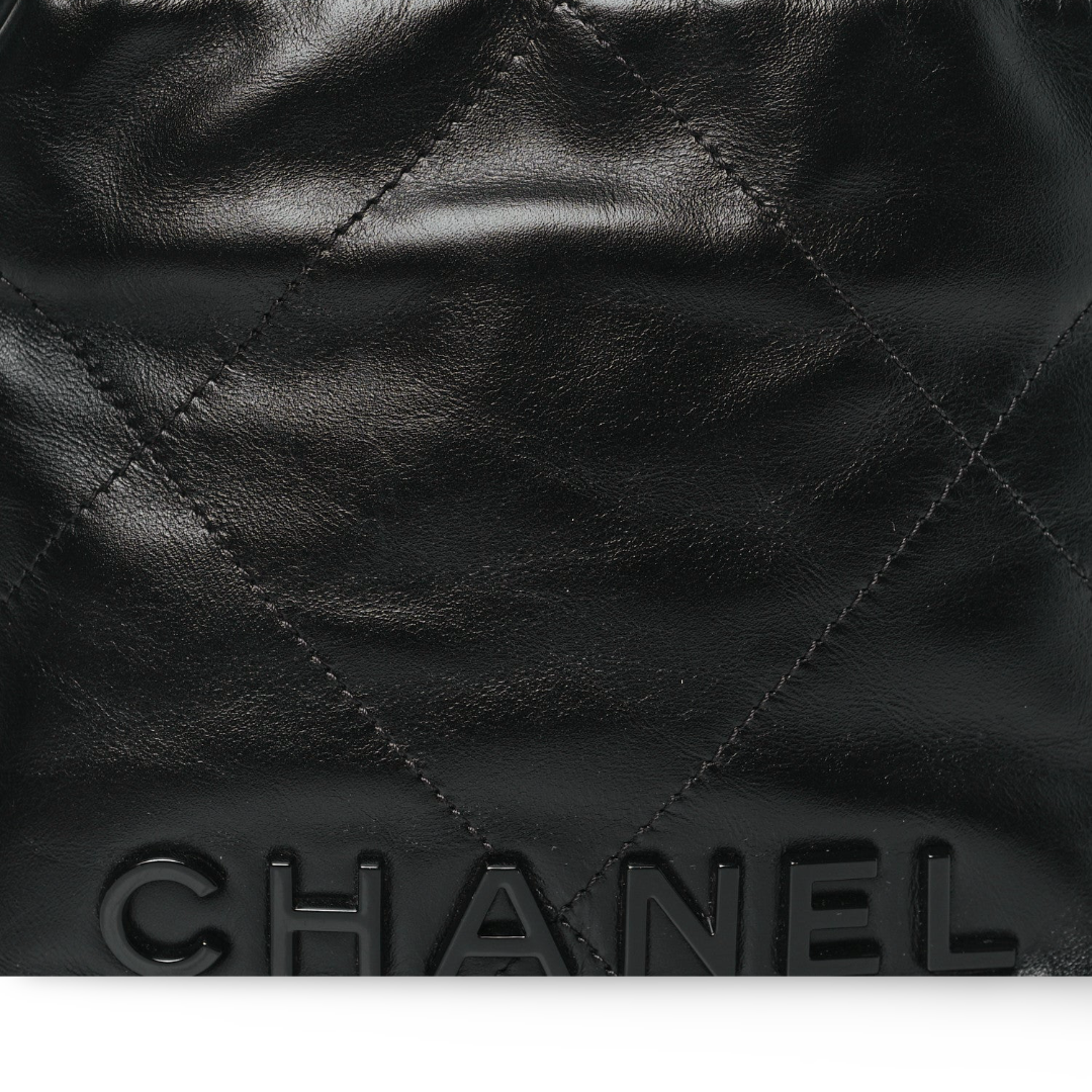 Chanel Quilted Shinny Lambskin So Black Mini 22 Bag - BHW / Black