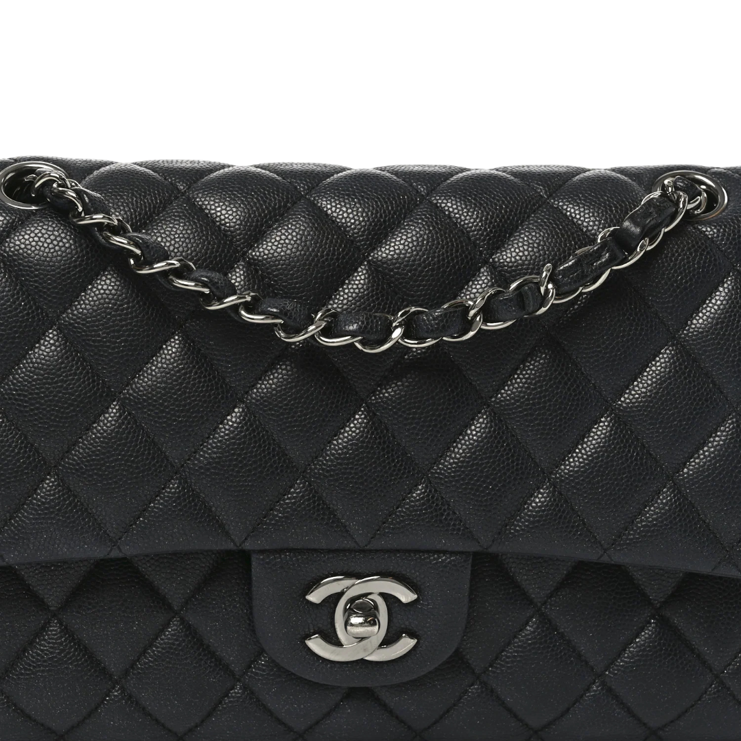 Chanel Quitled Metallic Caviar Medium Double Flap - SHW/ Black