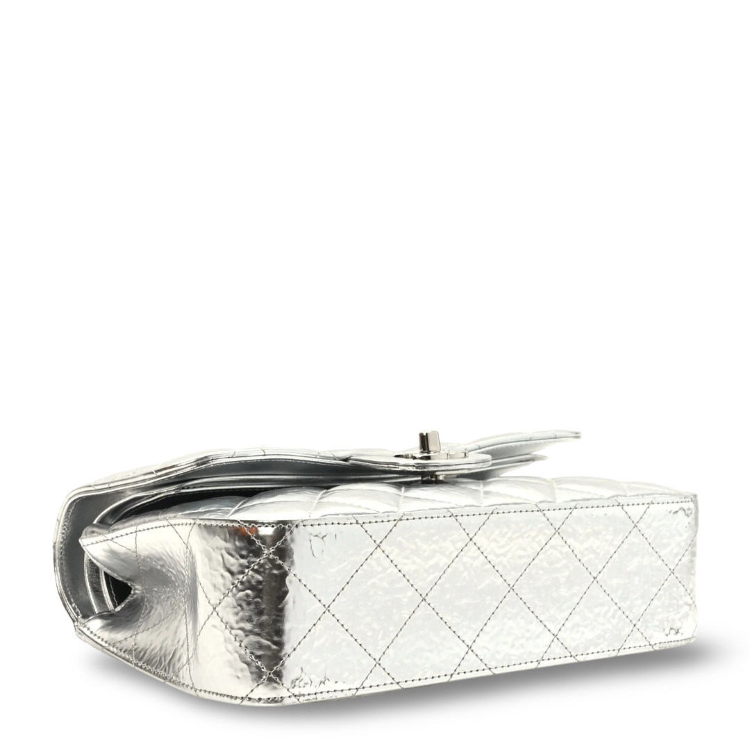 Chanel Quilted Hammered Metallic Calfskin Quilted Small Double Flap- SHW / Sliver