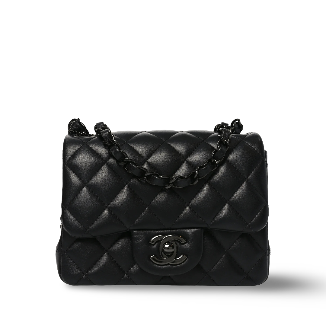 Chanel Quilted Lambskin So Black Mini Square Single Flap - BHW / Black