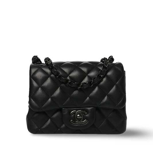 Chanel Quilted Lambskin So Black Mini Square Single Flap - BHW / Black