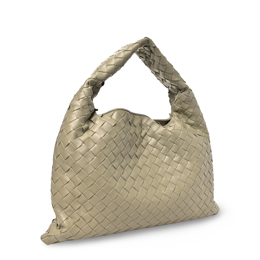 Bottega Veneta Calfskin Intrecciato Small Hop Travertine - Ash Green