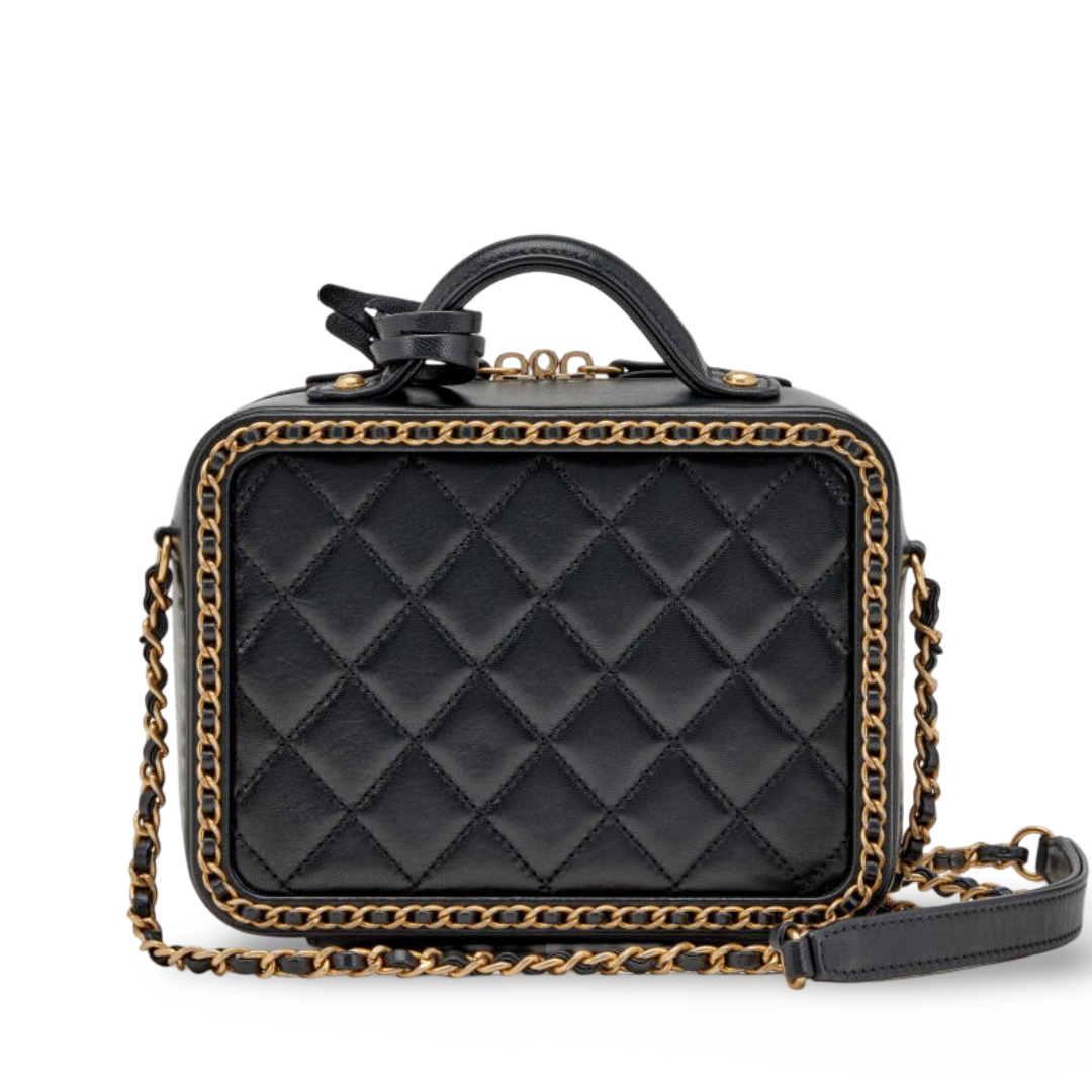 Chanel Quilted Lambskin Small CC Filigree Chain Around Vanity Case - GHW / Black