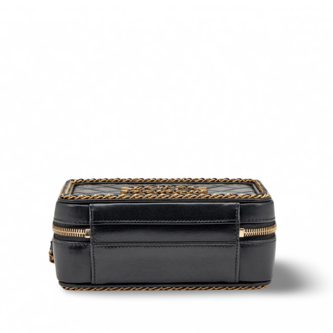 Chanel Quilted Lambskin Small CC Filigree Chain Around Vanity Case - GHW / Black