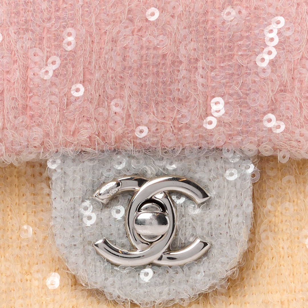 Chanel Quilted Sequin Small Waterfall Flap - SHW / Pink / Blue / Yellow