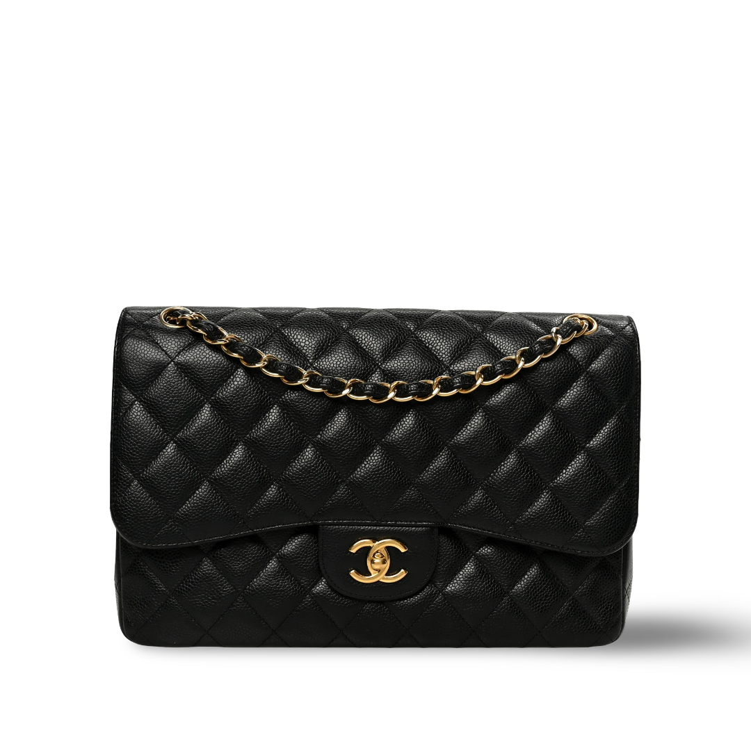 Chanel Quilted Caviar Jumbo Double Flap - GHW / Black