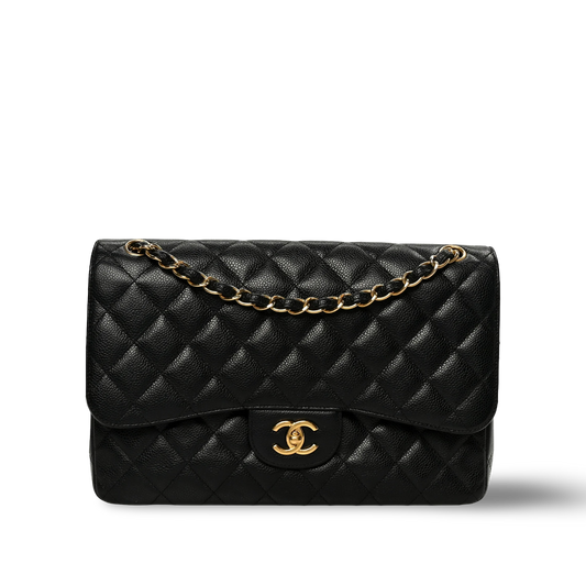 Chanel Quilted Caviar Jumbo Double Flap - GHW / Black