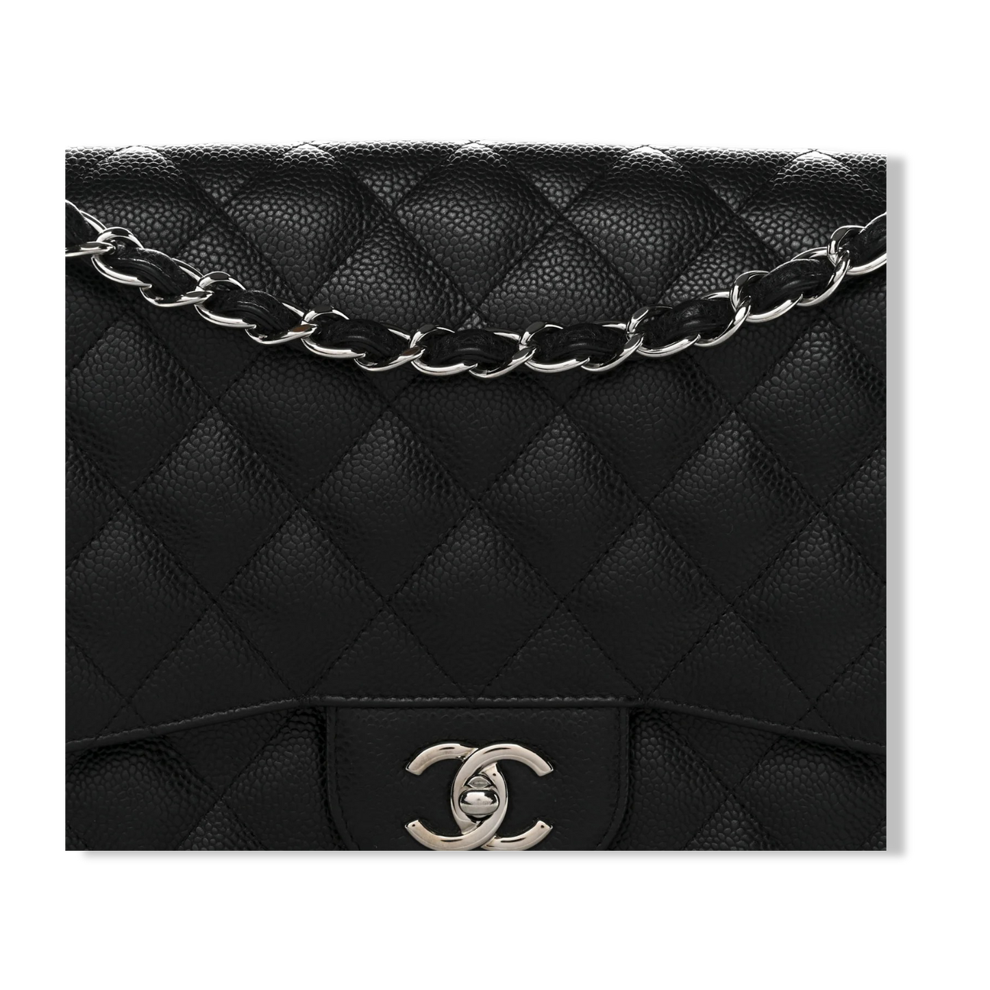 Chanel Quilted Caviar Jumbo Double Flap - SHW / Black