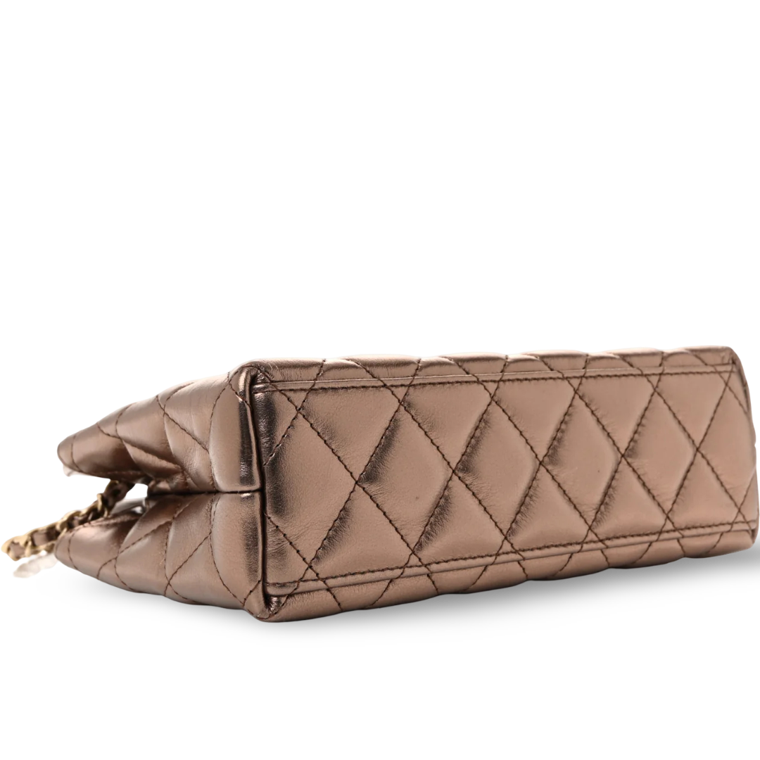 Chanel Quilted Aged Calfskin Metallic Small Kelly Bag - GHW / Brown