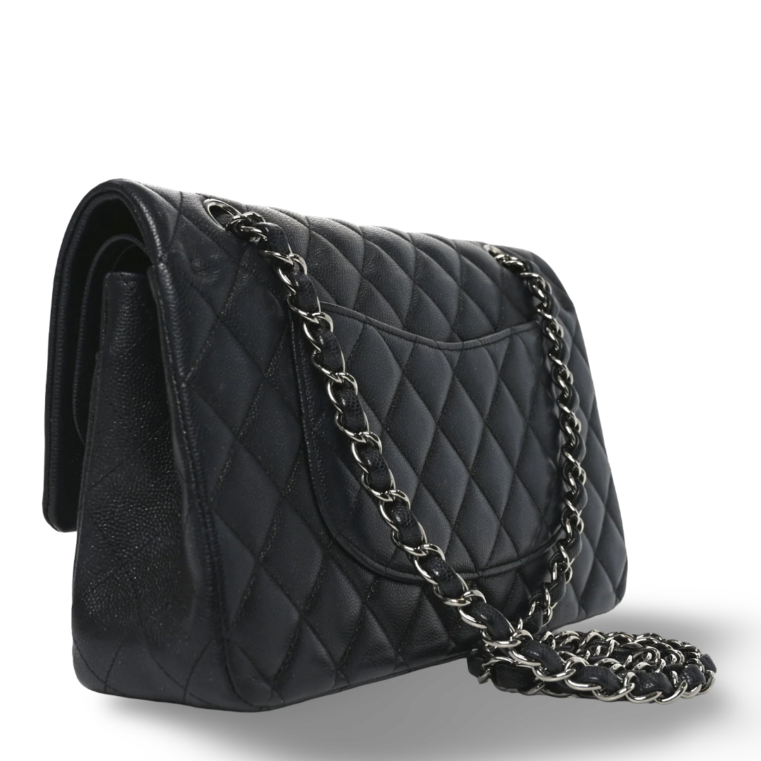 Chanel Quitled Metallic Caviar Medium Double Flap - SHW/ Black
