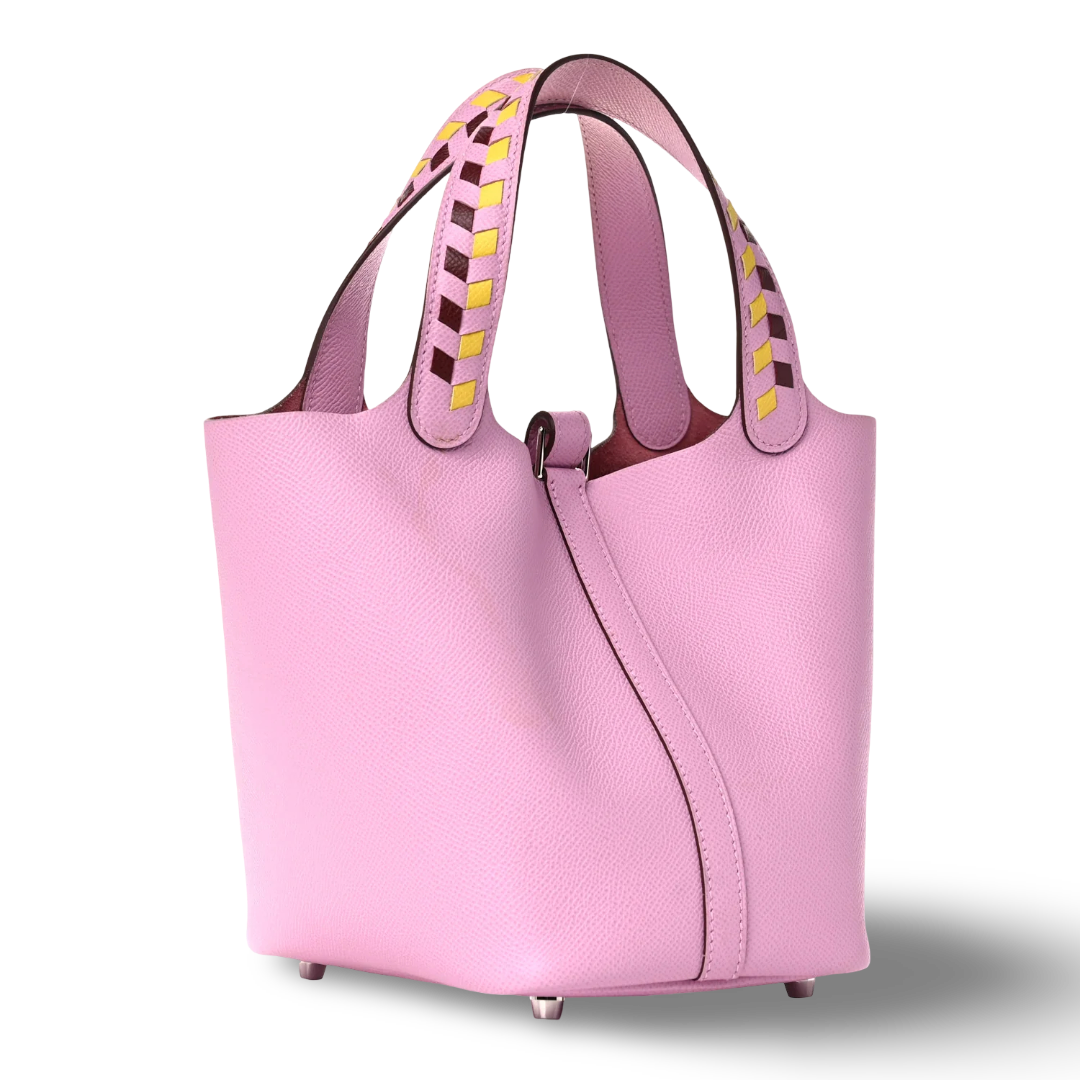 Hermes Epsom Tressage De Cuir Picotin Lock 18 PM - PHW/ Pink