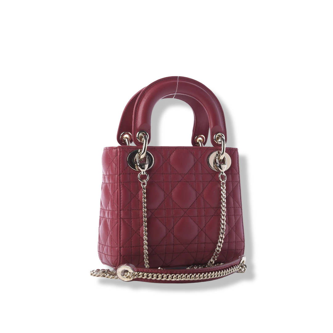 Dior Cannage Lambskin Mini Lady Bag- GHW / Red