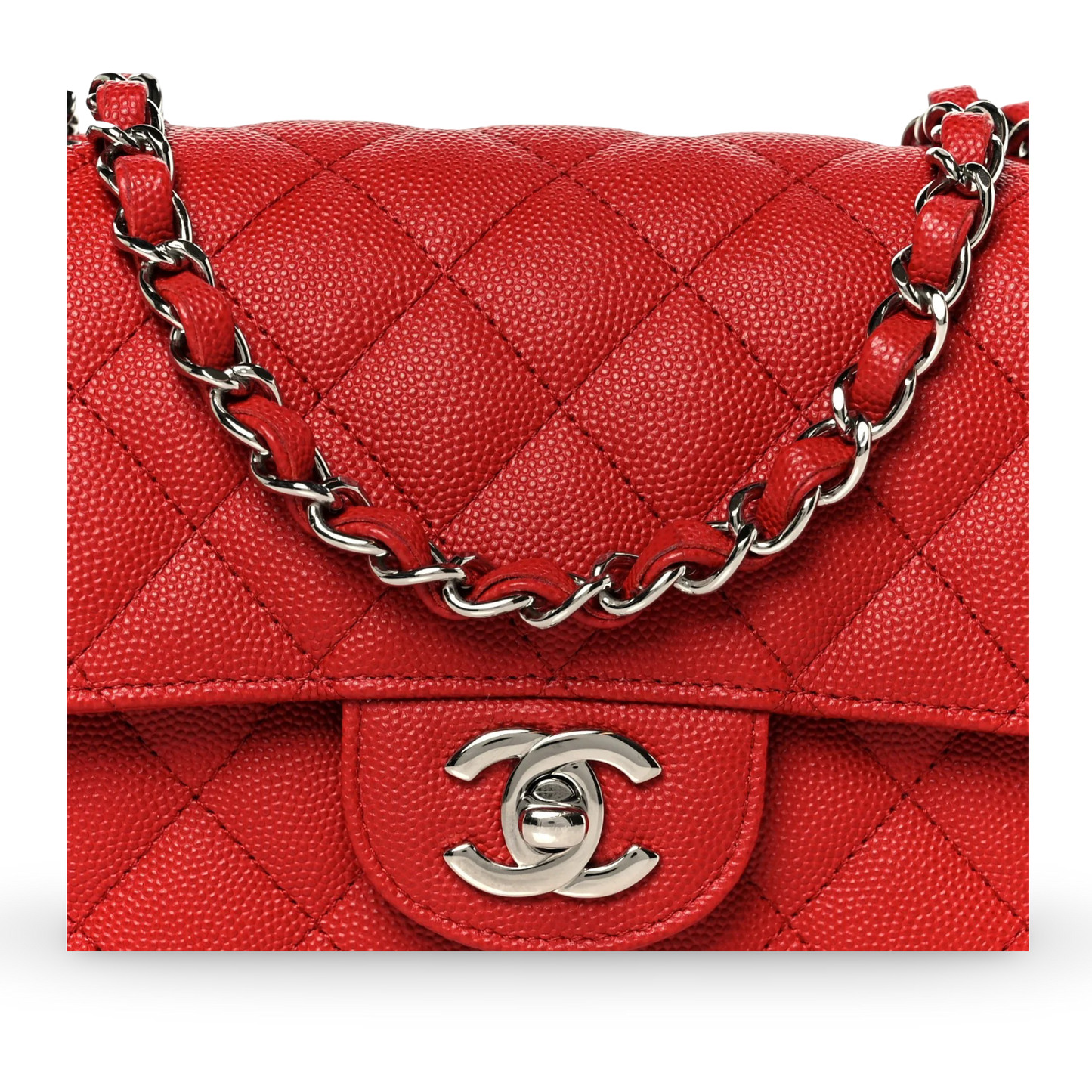 Chanel Quilted Caviar Mini Rectangular Single Flap - SHW/ Red