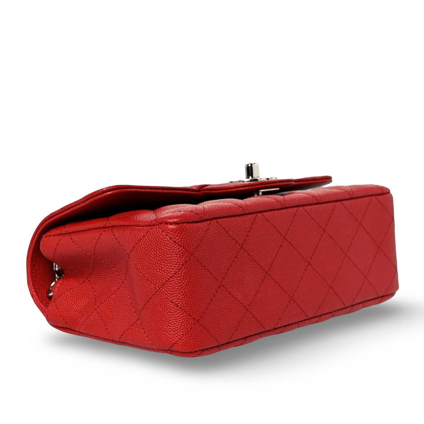 Chanel Quilted Caviar Mini Rectangular Single Flap - SHW/ Red