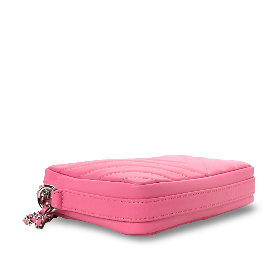 Chanel Quilted Lambskin Chevron Small Promenade Camera Case- SHW/ Pink